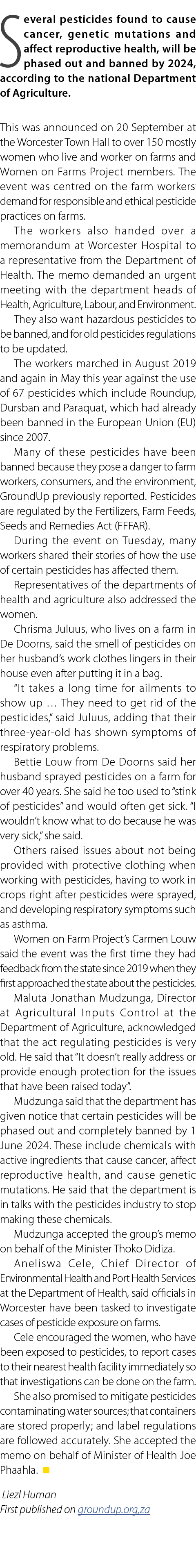 Several pesticides found to cause cancer, genetic mutations and affect reproductive health, will be phased out and ba...