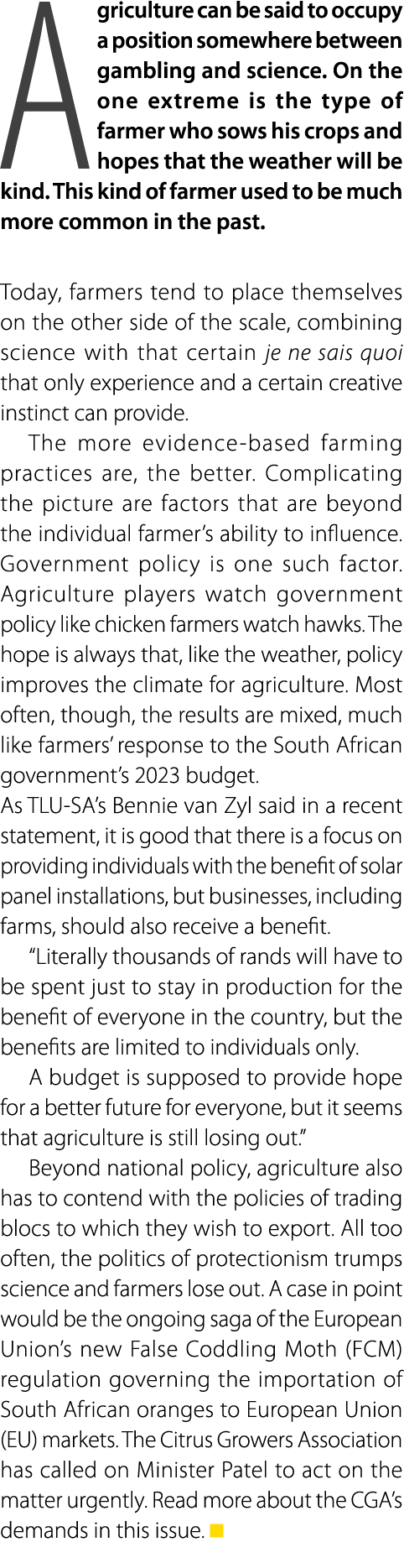 Agriculture can be said to occupy a position somewhere between gambling and science. On the one extreme is the type o...