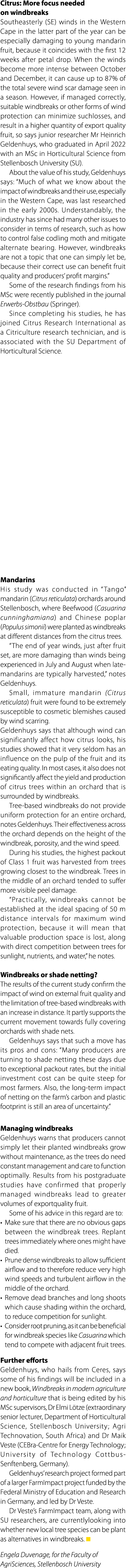 Citrus: More focus needed on windbreaks Southeasterly (SE) winds in the Western Cape in the latter part of the year c...