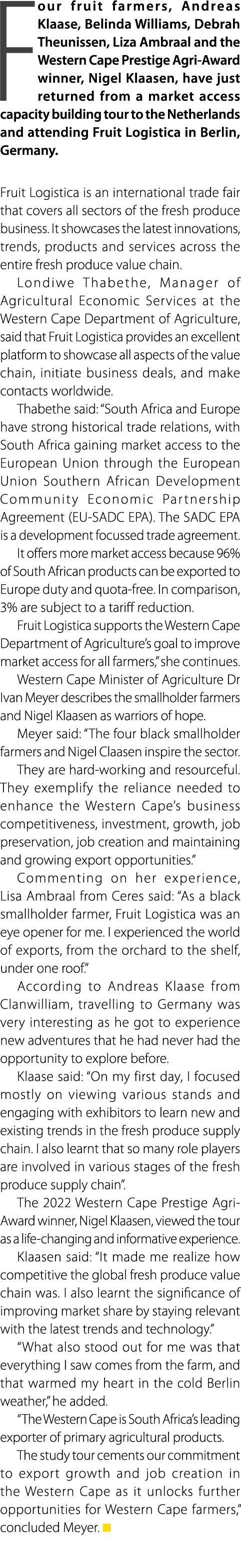 Four fruit farmers, Andreas Klaase, Belinda Williams, Debrah Theunissen, Liza Ambraal and the Western Cape Prestige A...