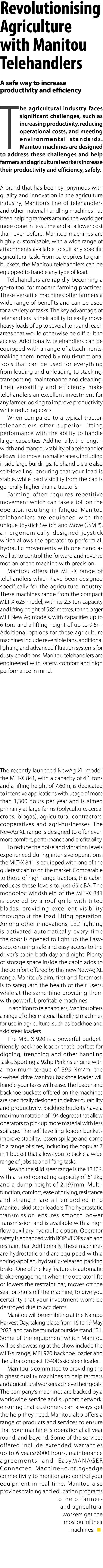 Revolutionising Agriculture with Manitou Telehandlers A safe way to increase productivity and efficiency The agricult...