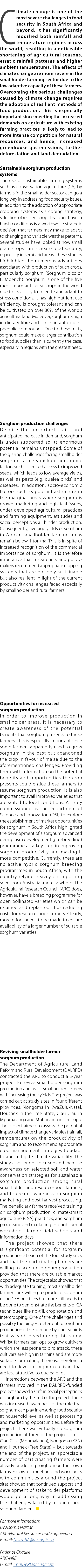 Climate change is one of the most severe challenges to food security in South Africa and beyond. It has significantly...