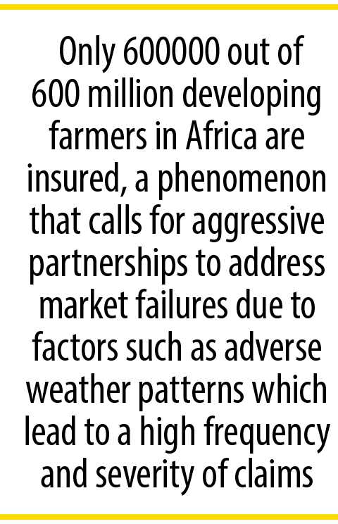 Only 600000 out of 600 million developing farmers in Africa are insured, a phenomenon that calls for aggressive part...