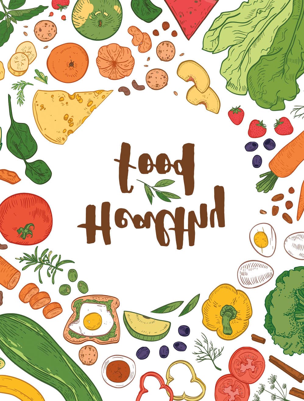 Square background with frame consisted of various healthy food on white background. Delicious eco wholesome vegetables, fruits, healthy products and meals. Vector illustration in realistic style