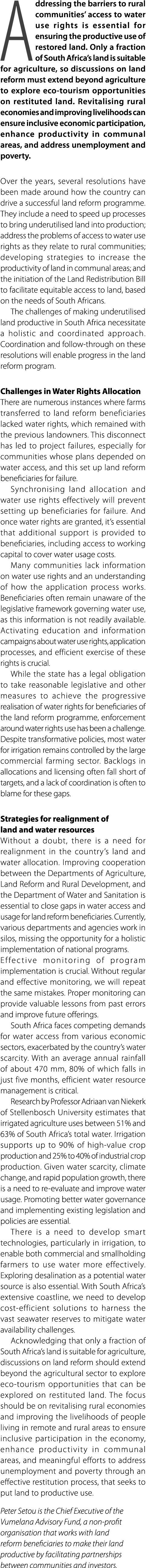 Addressing the barriers to rural communities’ access to water use rights is essential for ensuring the productive use...