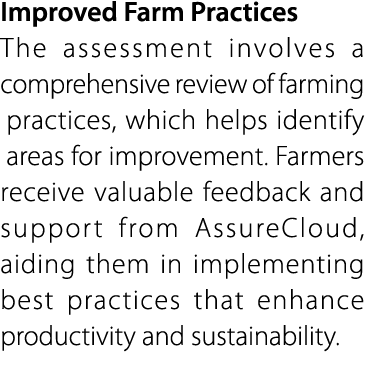 Improved Farm Practices The assessment involves a comprehensive review of farming practices, which helps identify are...
