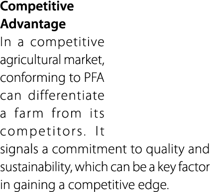 Competitive Advantage In a competitive agricultural market, conforming to PFA can differentiate a farm from its compe...