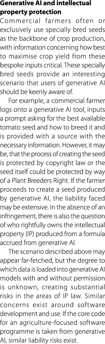 Generative AI and intellectual property protection Commercial farmers often or exclusively use specially bred seeds a...