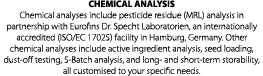 CHEMICAL ANALYSIS Chemical analyses include pesticide residue (MRL) analysis in partnership with Eurofins Dr. Specht ...
