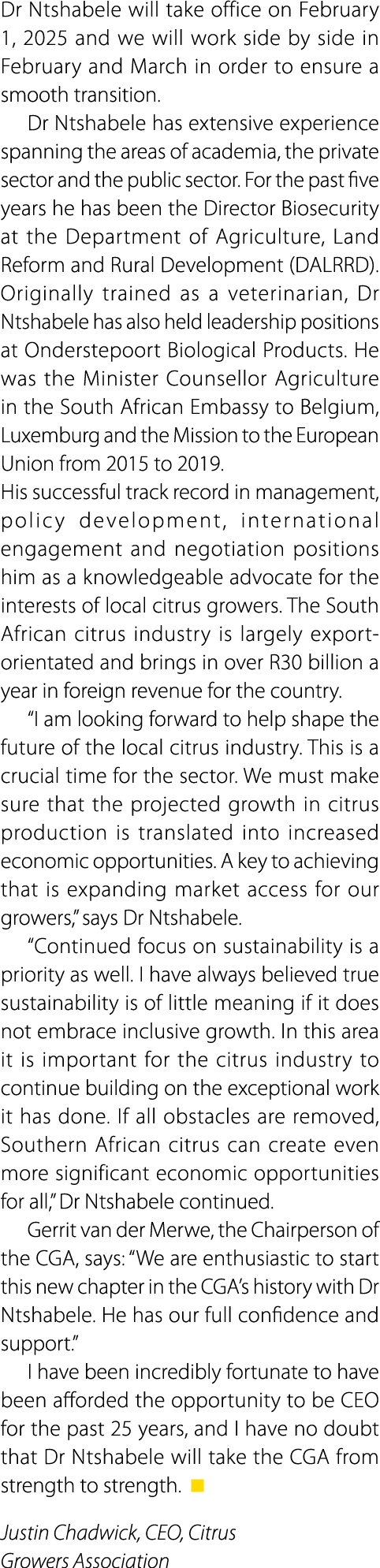 Dr Ntshabele will take office on February 1, 2025 and we will work side by side in February and March in order to ens...