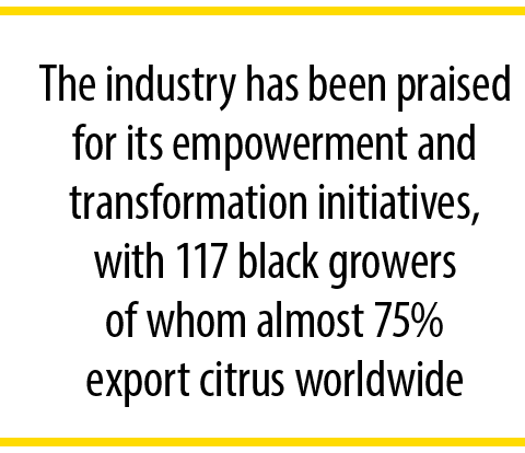 The industry has been praised for its empowerment and transformation initiatives, with 117 black growers of whom almo...