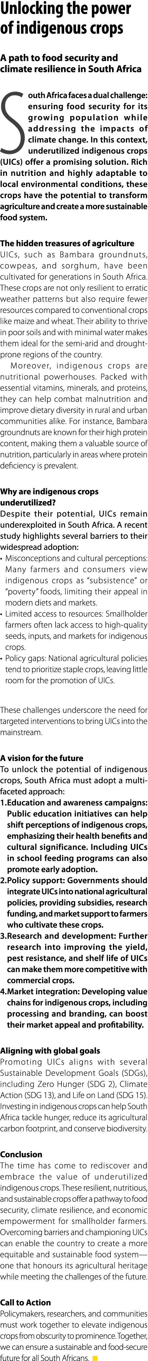 Unlocking the power of indigenous crops A path to food security and climate resilience in South Africa South Africa f...