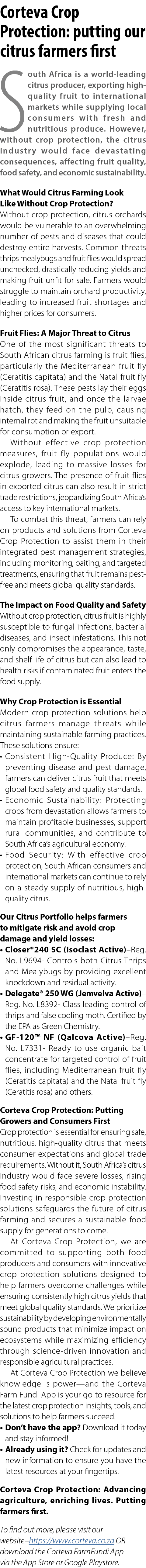 Corteva Crop Protection: putting our citrus farmers first South Africa is a world leading citrus producer, exporting ...