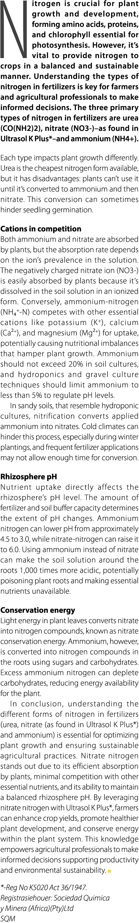 Nitrogen is crucial for plant growth and development, forming amino acids, proteins, and chlorophyll essential for ph...