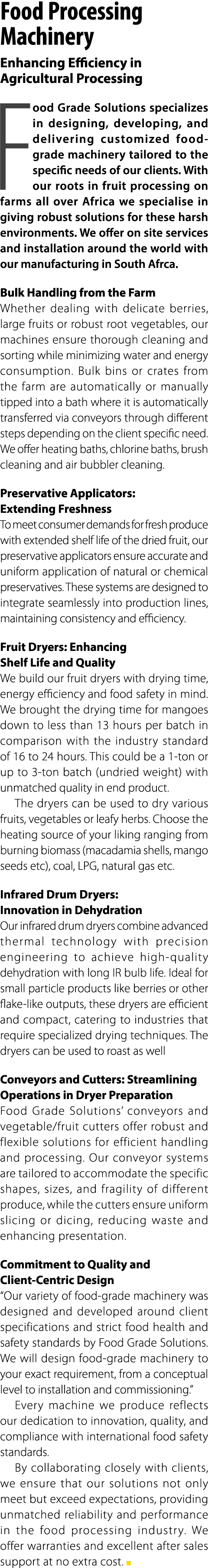 Food Processing Machinery Enhancing Efficiency in Agricultural Processing Food Grade Solutions specializes in designi...