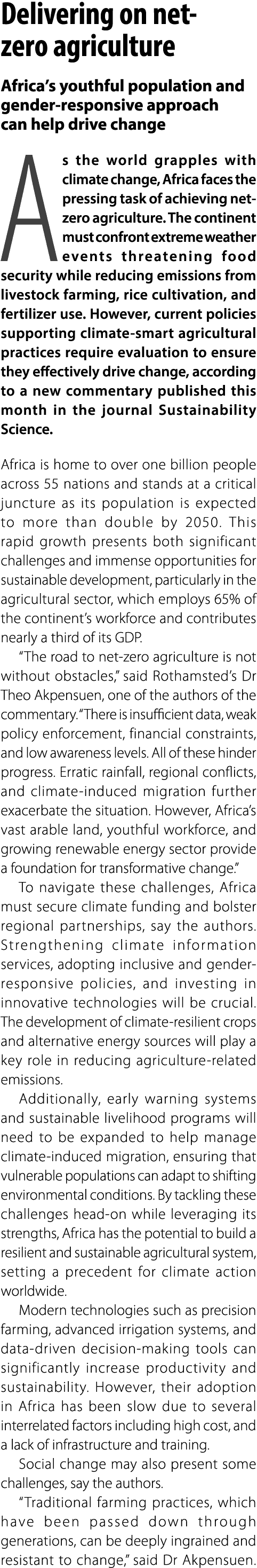 Delivering on net zero agriculture Africa&rsquo;s youthful population and gender‑responsive approach can help drive change ...