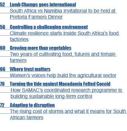 52 Lamb Champs goes international South Africa vs Namibia Invitational to be held at Pretoria Farmers Dinner 56 Contr...