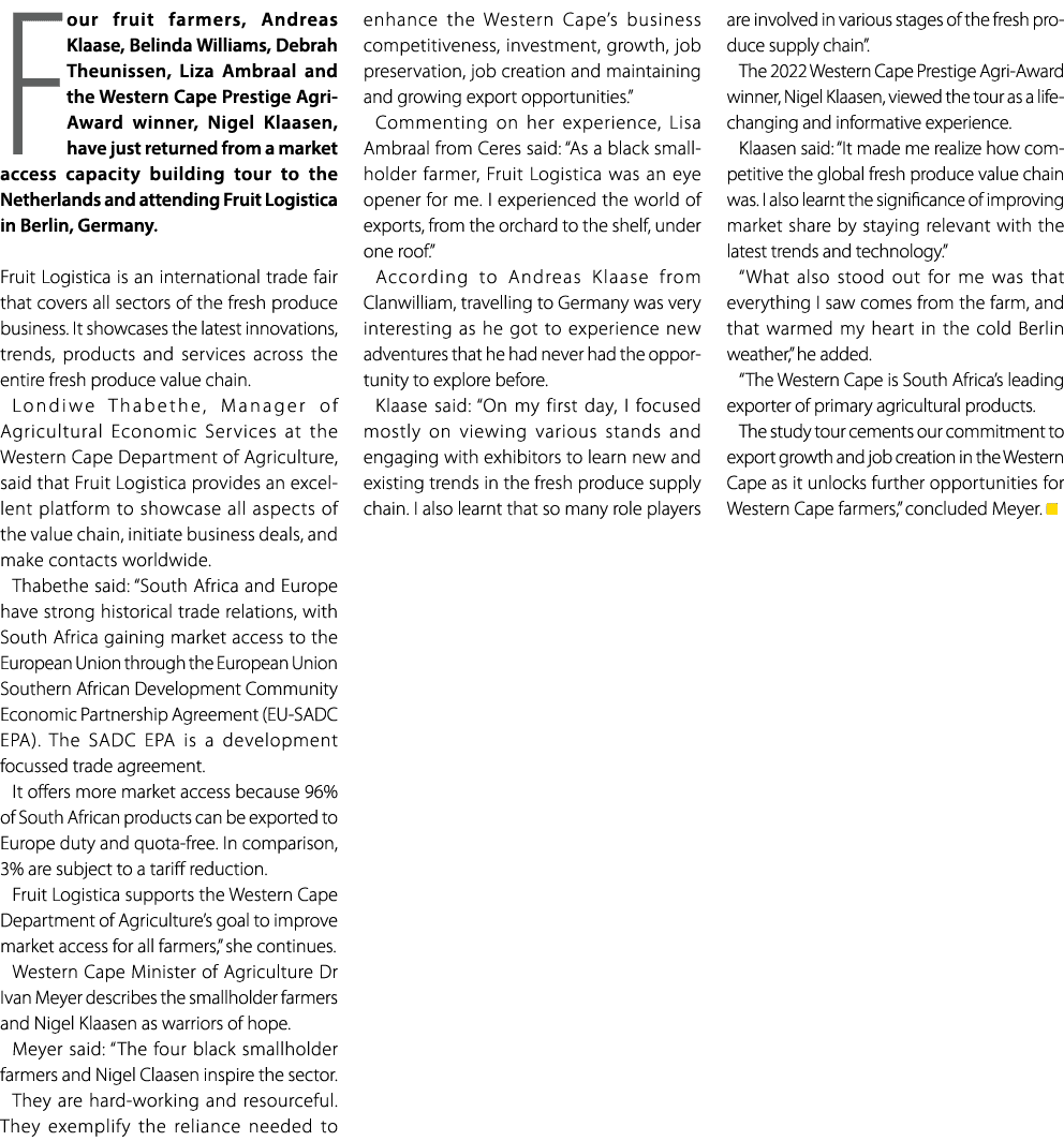 Four fruit farmers, Andreas Klaase, Belinda Williams, Debrah Theunissen, Liza Ambraal and the Western Cape Prestige A...