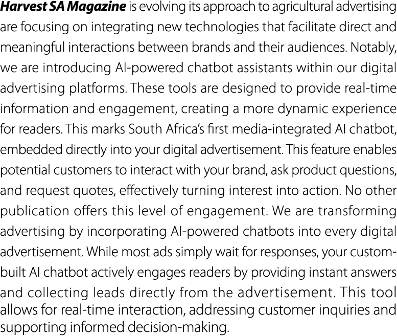 Harvest SA Magazine is evolving its approach to agricultural advertising are focusing on integrating new technologies...