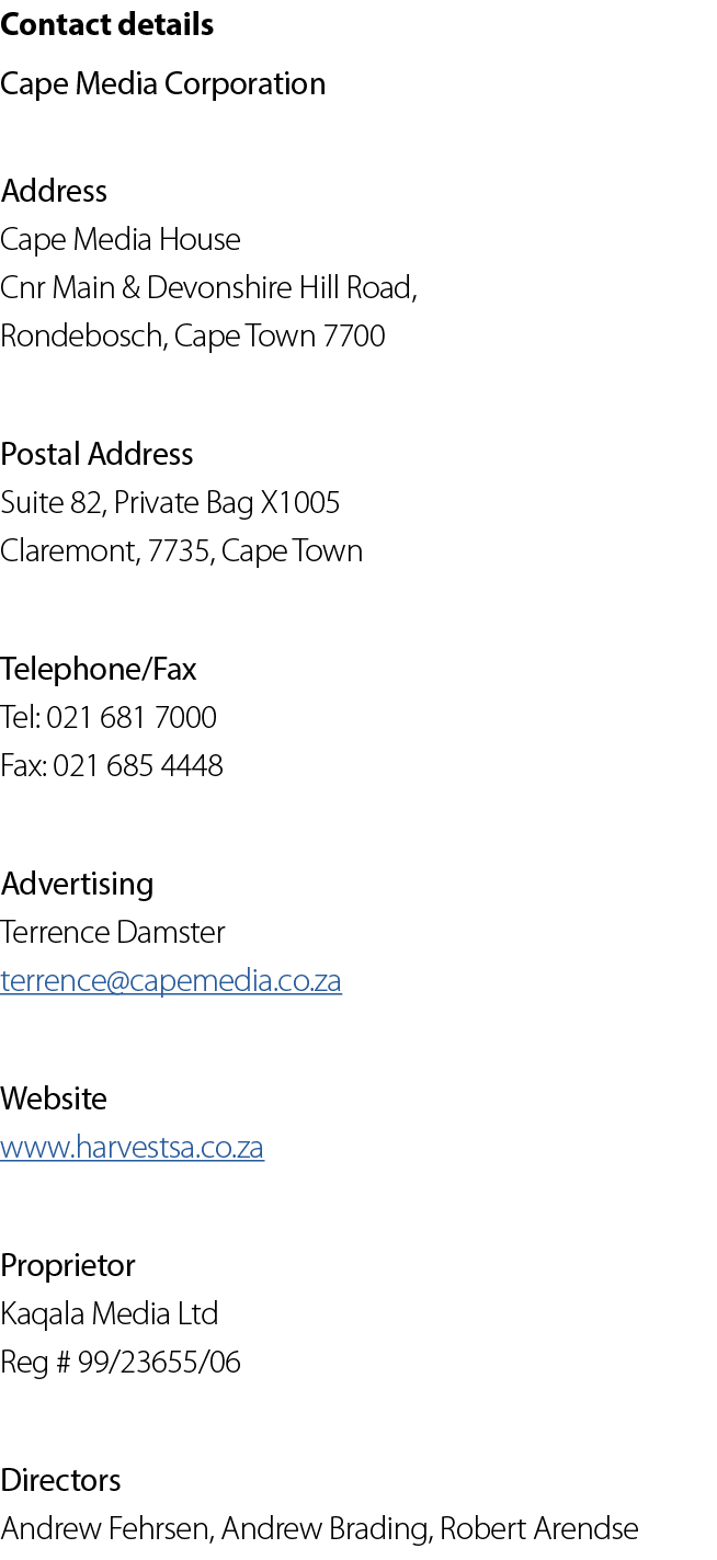 Contact details Cape Media Corporation Address Cape Media House Cnr Main & Devonshire Hill Road, Rondebosch, Cape Tow...